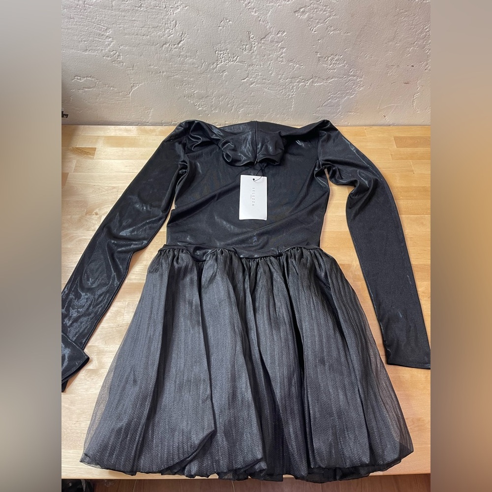 Selezza London Black Long Sleeve Dress with Mesh Skirt size medium